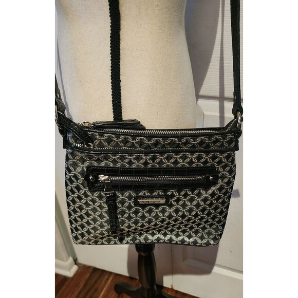 DANA BUCHMAN Black w/Silver Shimmer CROSSBODY Bag Purse Adjustable Strap EUC - Picture 1 of 12